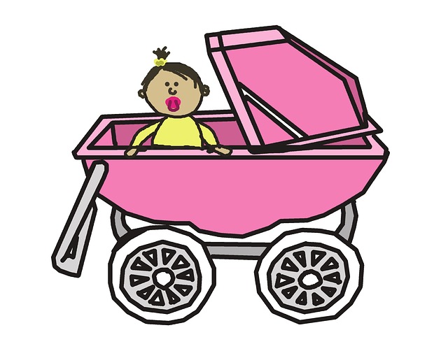 Barevná Ilustrace-postavička dítěte v kočárku