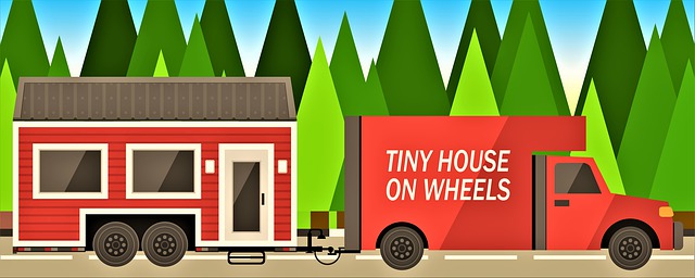ilustrace mobilního domu při přepravě